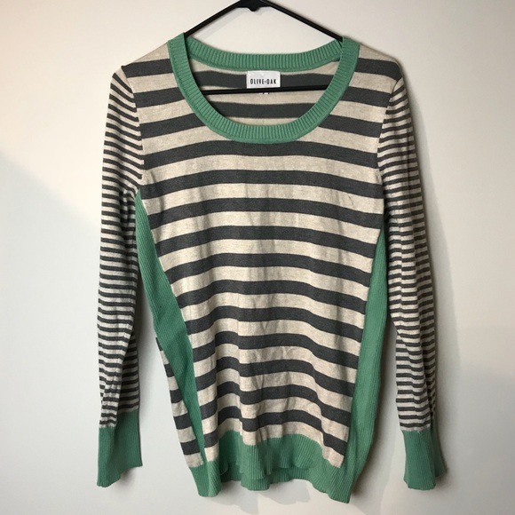 Olive & Oak Sweaters - Olive and oak color block stripped light sweater